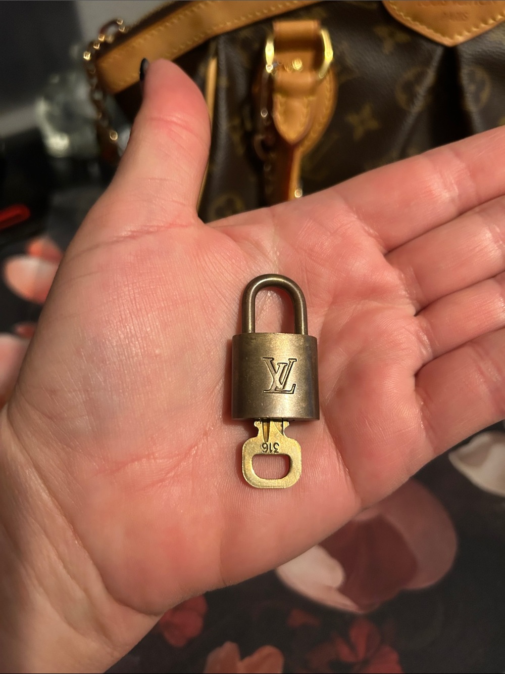 #316 Louis Vuitton Brass Padlock and Key in Antique Brown and Gold